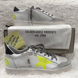 BRAND NEW Golden Goose White and Neon Yellow Ball Star Sneakers